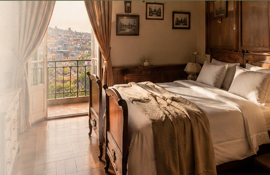 Chambre de la Villa Césaire ouverte sur les toits d’Antananarivo