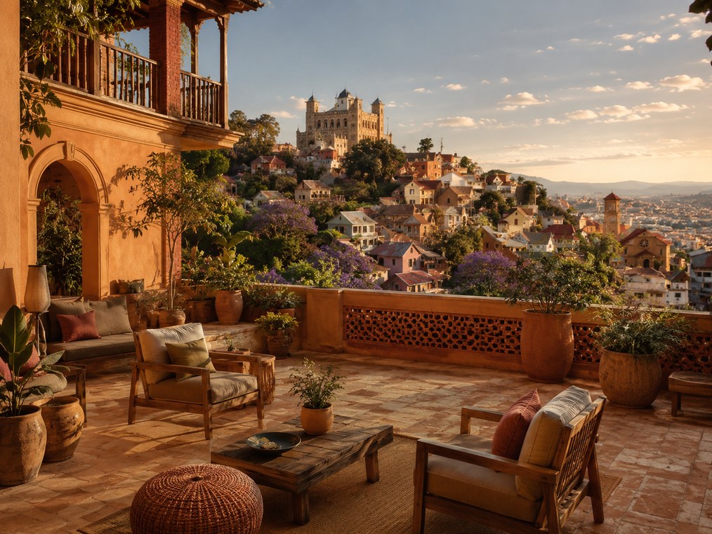 La terrasse de la Villa Césaire ouverte sur Antananarivo